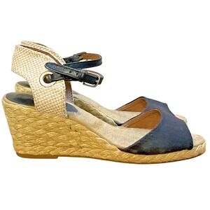 Lucky Brand Espadrille Wedges Womens 7 Black Ankle Strap Platform Sandals